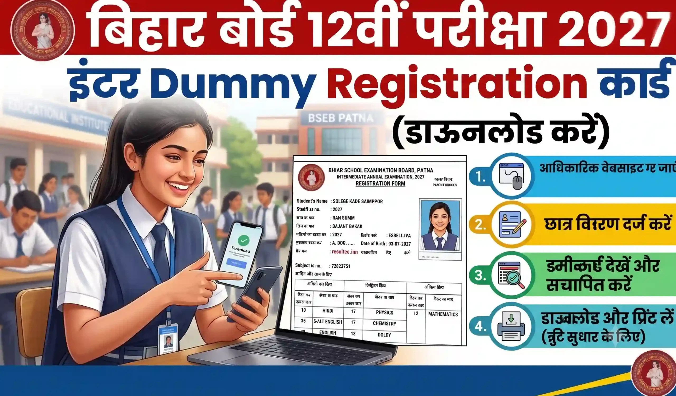 Bihar Board 12th Dummy Registration Card 2027